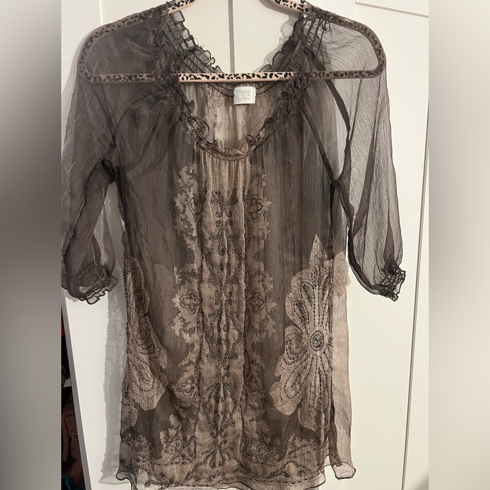 Esprit Sheer Brown Patterned Blouse - image 1